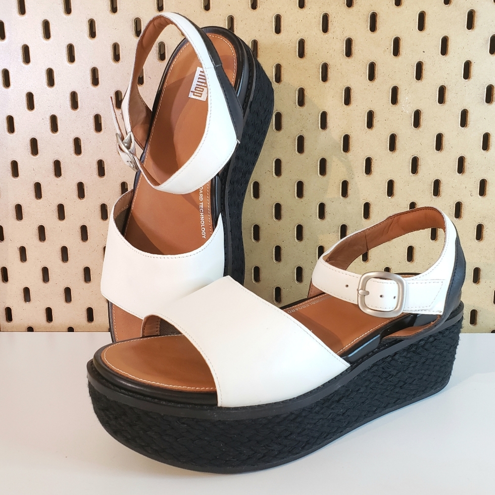 Fitflop White and Black Platform Sandals